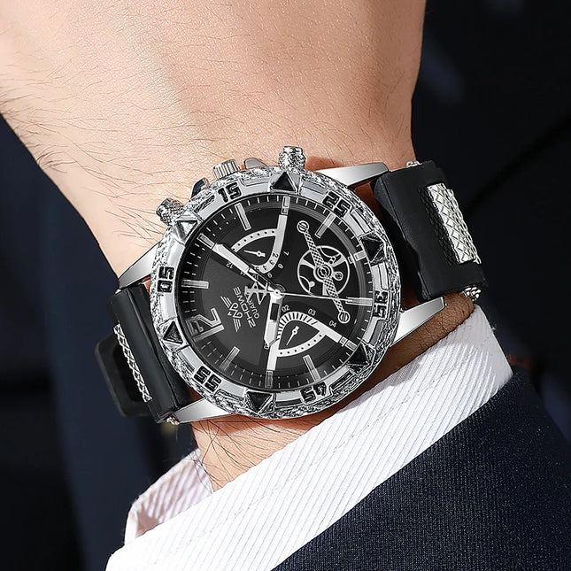 Men’s Arabic Dial Quartz Watch & Accessory Set — 4-Piece Gift Set
