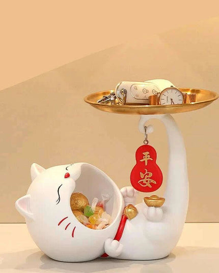 Charming Maneki-neko Key Organizer: Whimsical Resin Cat for Stylish Home Decor and Good Luck