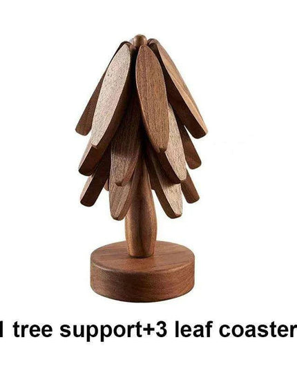 Set of 4 - Walnut Wood Tree-Shaped Heat-Resistant Trivet Set