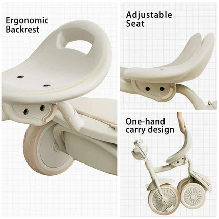 Colorful Adventure Trike: Foldable Toddler Tricycle with Adjustable Seat and Lights