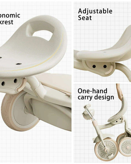 Colorful Adventure Trike: Foldable Toddler Tricycle with Adjustable Seat and Lights