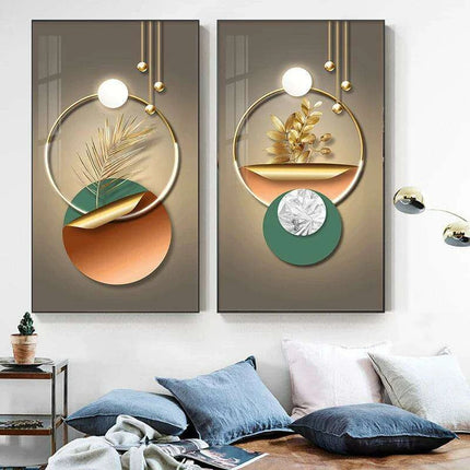 Golden Elegance: Captivating Abstract Geometric Canvas Art for Stylish Interiors