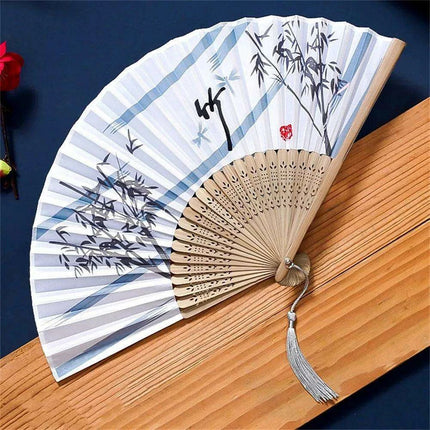 Charming Retro Silk Folding Fan - Exquisite Bamboo Craft for Dance and Home Elegance