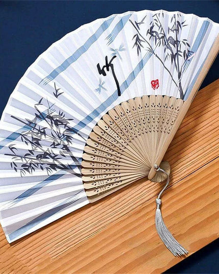 Charming Retro Silk Folding Fan - Exquisite Bamboo Craft for Dance and Home Elegance