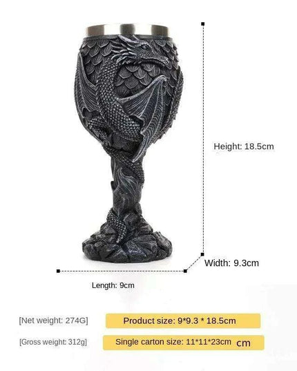 Dragon Resin Stainless Steel Beer Mug - Hand Painted Gothic Viking Skull Wine Goblet