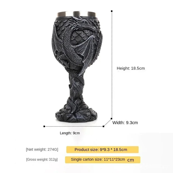 Creative 3D Dragon Beer Cup Resin 304 Stainless Steel Gothic Wine Goblet Viking Skull Cocktail Glass Bar Decoration Men's Gift