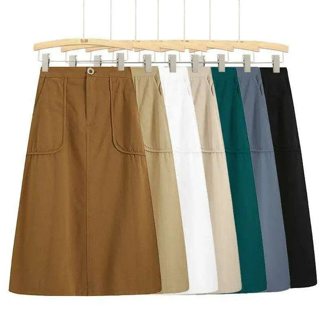 Versatile A-line Cotton Skirt with Spacious Pockets for Women