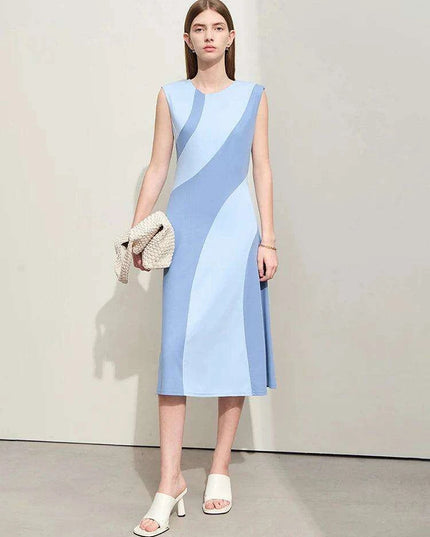 Summer Sleeveless A-line Midi Dress - Slim Fit Office Essential for Women