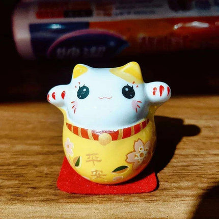 Charming Japanese Ceramic Lucky Cat Daruma Figurine for Home Decor and Gifting