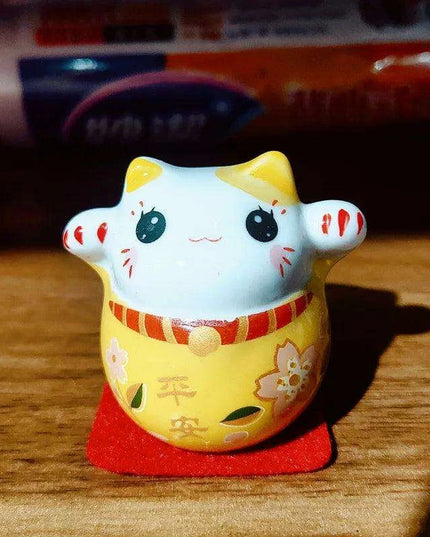 Charming Japanese Ceramic Lucky Cat Daruma Figurine for Home Decor and Gifting