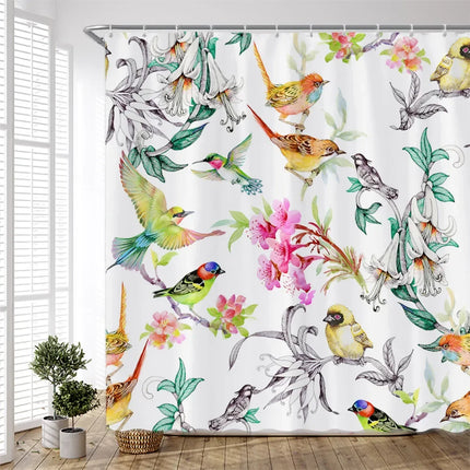 Watercolor Birds Shower Curtain – Chinese Art Style, 7 Colourways