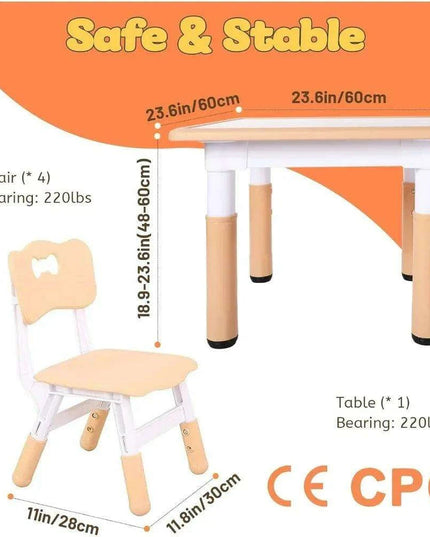 Adjustable Kids Art & Craft Table Set with Waterproof Clean Surface - Ideal for Ages 3-8