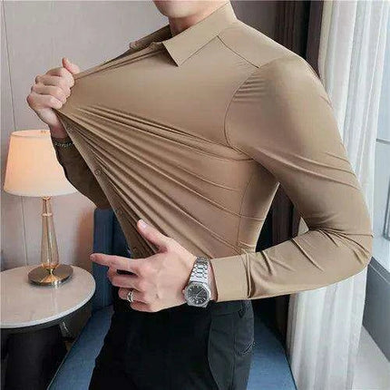 Luxury High Stretch Long Sleeve Dress Shirt for Men - Plus Size 4XL-M Tailored Elegance