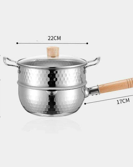 Japanese Stainless Steel Snow Pan with Ergonomic Wooden Handle and Lid - Perfect for Stewing, Frying, and Milk Heating