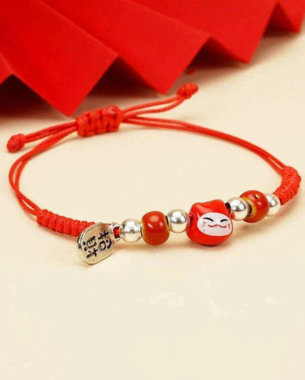 Fortune Bringer Lucky Cat Adjustable Bracelet - Handmade Red Accessory for Positive Energy