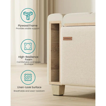 Storage Ottoman Bench, Linen-abric | oot Rest with Legs, 19.7 x 47.6 x 16.5 Inches, End o Bed Bench with Saety Hinges, Summer Sa storage-ottoman-bench-linen-abric-oot-rest-with-legs-19-7-x-47-6-x-16-5-inches-end-o-bed-bench-with-saety-hinges-summer-sa