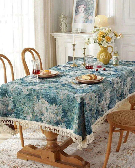 Elegant Floral Jacquard Tablecloth with Charming Tassel Details - Transform Your Dining Atmosphere