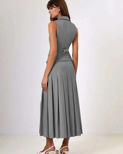 Sophisticated Autumn Women's Two-Piece Vest and Pleated Skirt Ensemble