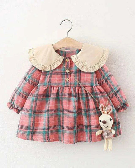 Festive Plaid Christmas Dress for Girls 9 Months to 3 Years with Cute Rabbit Accents