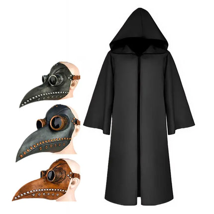 Medieval Plague Doctor Mask & Cloak Set — Adult & Kids Halloween Cosplay Costume