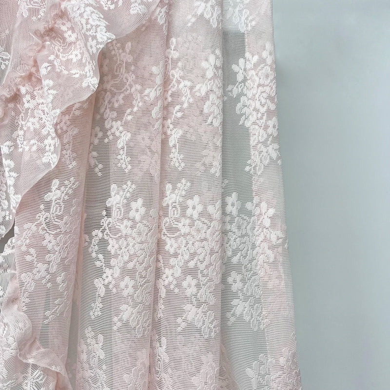 Pink Flower Ripple Sheer Lace Curtain Valance – Rod Pocket, Custom Width