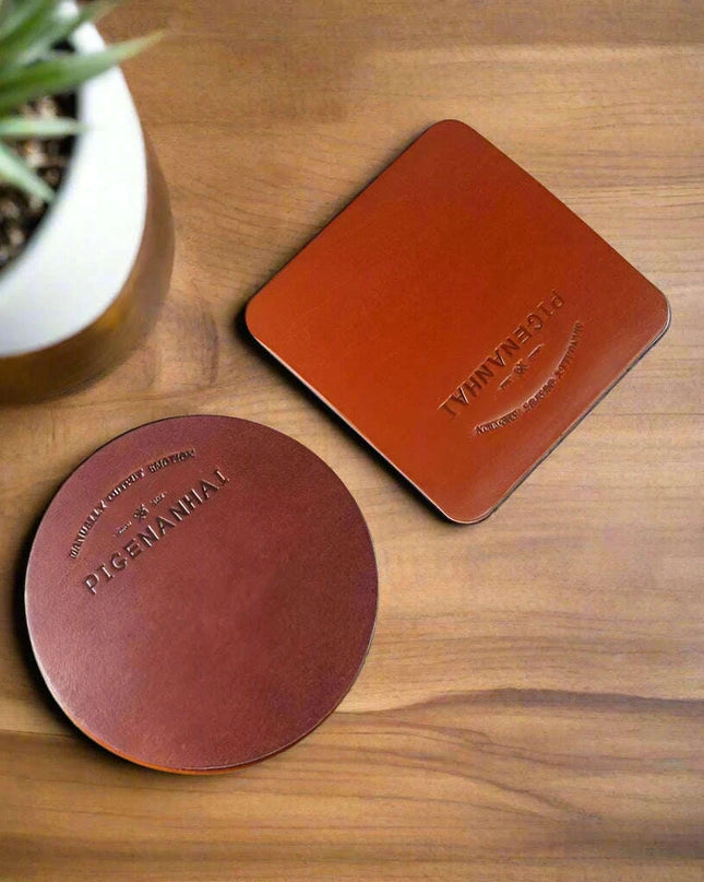 Elegant Handcrafted Italian Leather Coasters - Premium Heat-Resistant Drink Mats