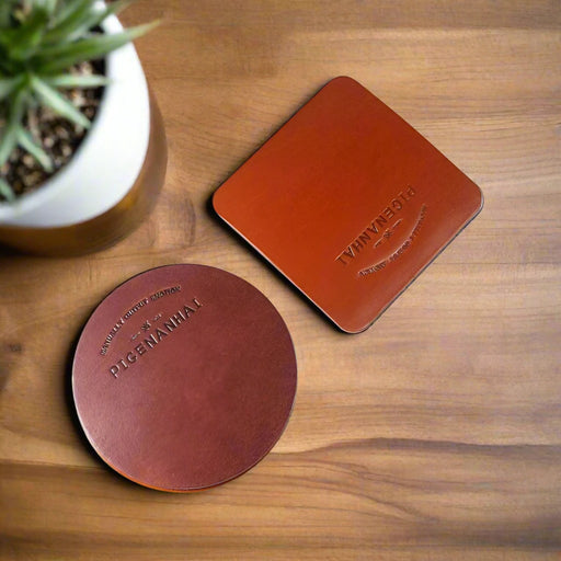 Italian Vegetable Tanned Leather Coaster Set - Handcrafted Heat Resistant Drink Mats for Home Decor