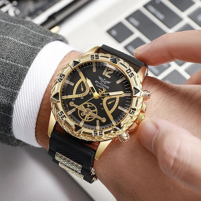 Men’s Arabic Dial Quartz Watch & Accessory Set — 4-Piece Gift Set