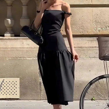 Elegant Ankle-Length Sleeveless Dress with Alluring Slash Neck - Perfect for Autumn Parties and Events