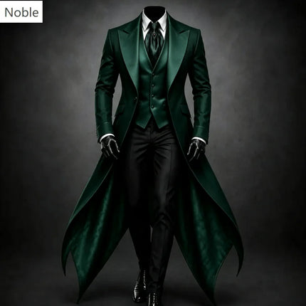 Noble Classic Green Gothic Long Tail Coat 3-Piece Suit for Men