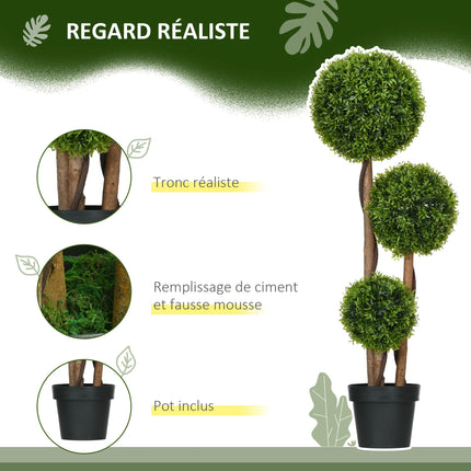 Homcom Artificial Boxwood Tree with 3 Balls Bamboo Leaves Pot Included