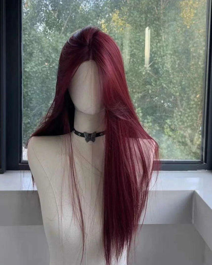 Radiant Ruby Long Straight Lace Front Wig - Heat-Resistant Synthetic Headband Wig for Everyday Glamour & Cosplay