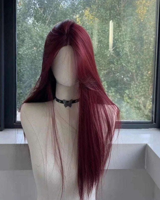 Radiant Ruby Long Straight Lace Front Wig - Heat-Resistant Synthetic Headband Wig for Everyday Glamour & Cosplay