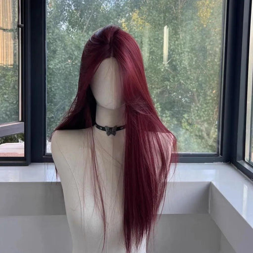 Radiant Ruby Long Straight Lace Front Wig - Heat-Resistant Synthetic Headband Wig for Everyday Glamour & Cosplay