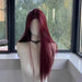 Radiant Ruby Long Straight Lace Front Wig - Heat-Resistant Synthetic Headband Wig for Everyday Glamour & Cosplay