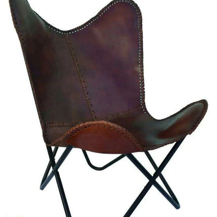 Chic Vintage Brown Leather Butterfly Lounge Chair: Stylish Sleeper for Home and Outdoor Comfort