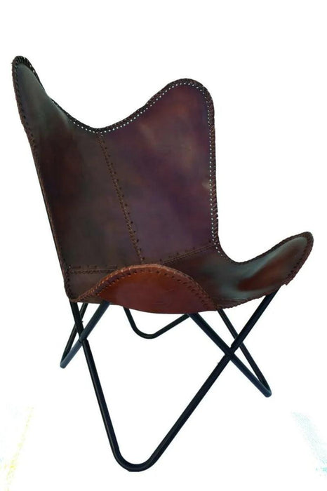 Chic Vintage Brown Leather Butterfly Lounge Chair: Stylish Sleeper for Home and Outdoor Comfort