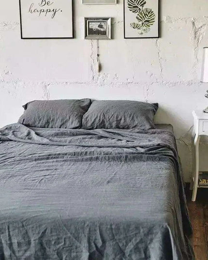 Pure Linen 3-Piece Natural Flax Bed Sheet Set with Pillowcases