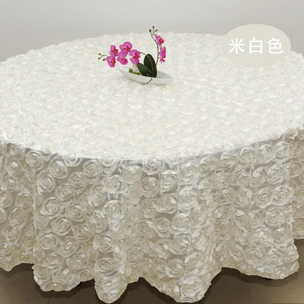 Wedding Satin Table Cloth Cover Embroidered Rosette Roses For Banquet Hotel