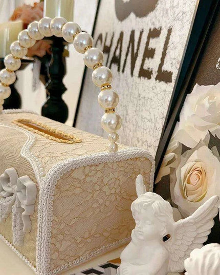 Elegant Leather Tissue Organizer with Stylish Bow - Chic Storage Solution for Home and Office