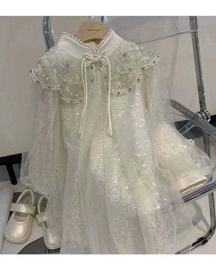 Autumn Princess: Glamorous Sequin Qipao Gown for Girls