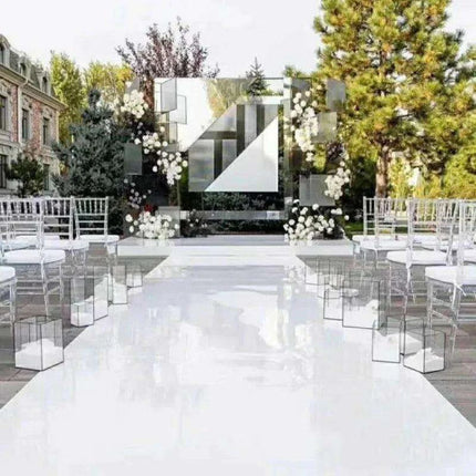 Elegant White Mirrored Wedding Aisle Runner with Modern Design