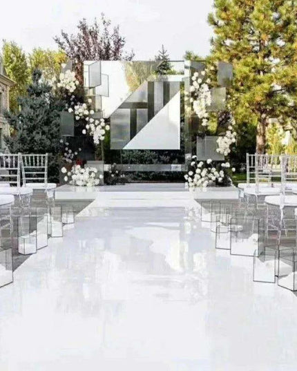 Elegant White Mirrored Wedding Aisle Runner with Modern Design