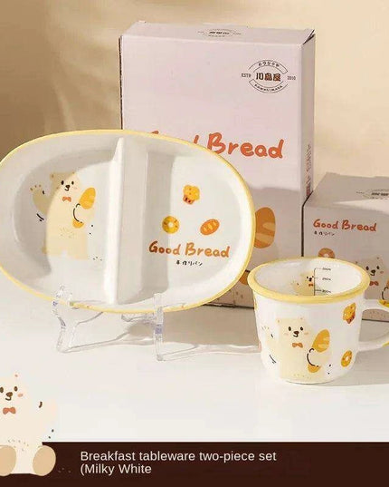Adorable Bear Dodo Cream Kids Breakfast Bowl Set - Essential Kitchen Delight