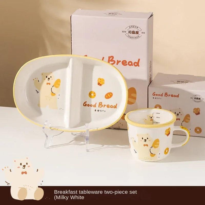 Charming Bear Dodo Cream Style Kids Breakfast Bowl Set - Whimsical Kitchen Essential