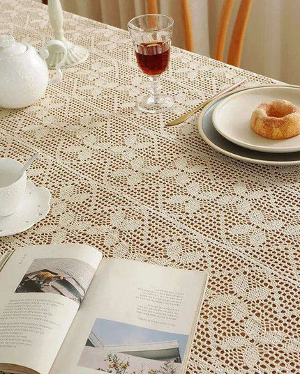 Rustic Elegance Handcrafted Crochet Beige Table Cover - Perfect for Dining, Bridal Celebrations, and Home Decor