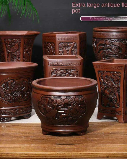 Elegant Purple Sand Bonsai Pot Set for Clivia Plants