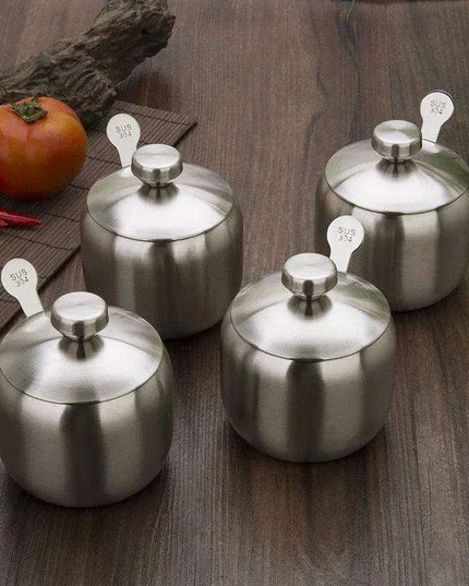 Sleek Stainless Steel Spice Storage and Dispensing Set with Spoon