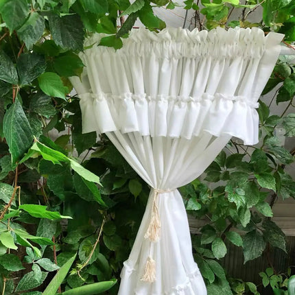 White Tulle Short Curtains with Double Cap Header