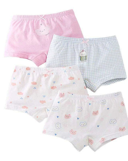 Kids' Summer Antibacterial Cotton Briefs 4-Pack - Fun Cartoon Underwear for Girls Ages 3-8, Soft and Breathable